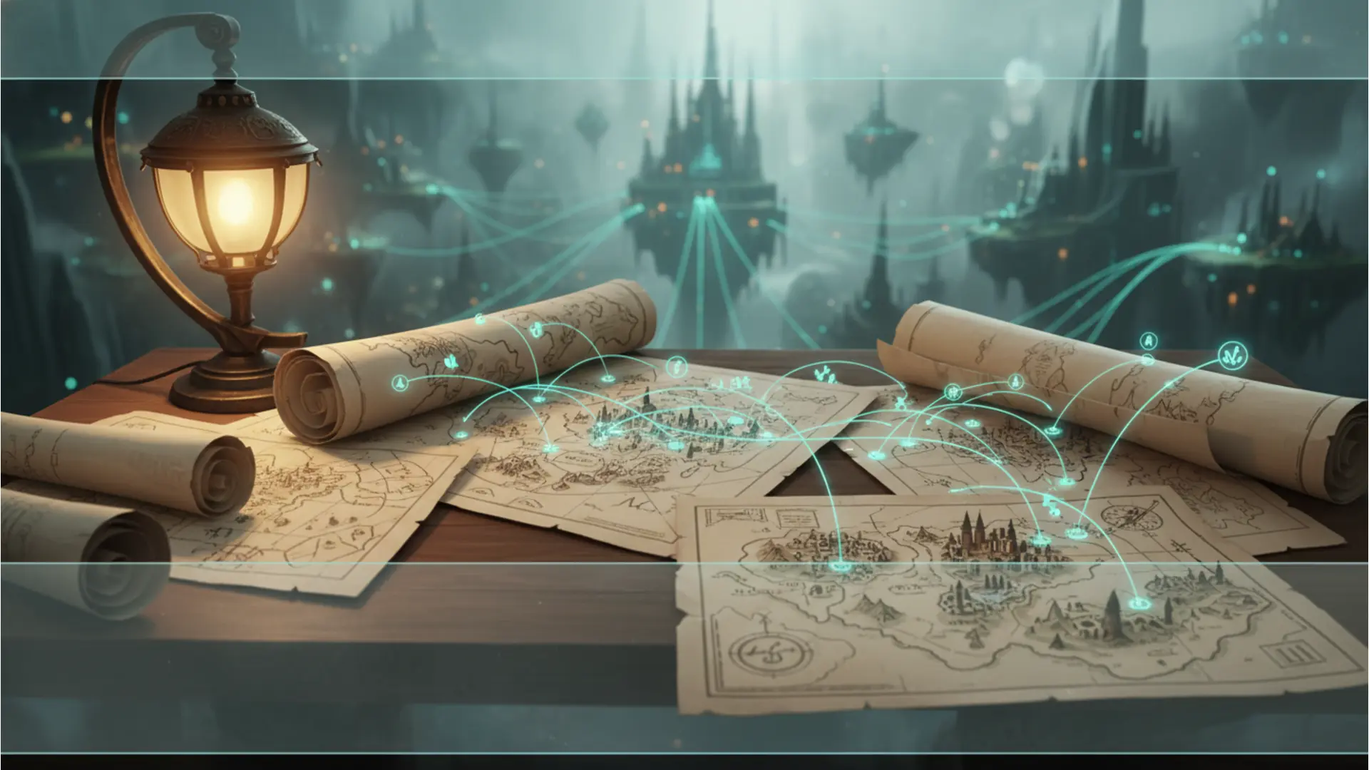 GEO Services Guide - Scapeon manuscript-style scene with a frosted glass title panel